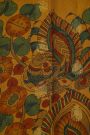 Kalamkari Silk Mehendi Green Saree With Elephants And Florals Border