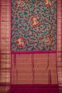 Kalamkari Silk Blue Saree With Elephants And Florals Border