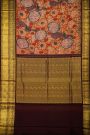 Kalamkari Silk Rust Brown Saree With Peacocks And Geometric Border