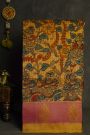 Kalamkari Silk Yellow Saree With Florals Border