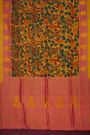 Kalamkari Silk Yellow Saree With Florals Border