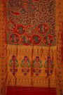 Kalamkari Silk Red Saree With Peacocks And Florals Paithani Border