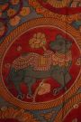 Kalamkari Silk Red Saree With Peacocks And Florals Paithani Border