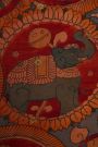 Kalamkari Silk Red Saree With Peacocks And Florals Paithani Border