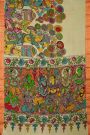 Kalamkari Silk Cream Saree With Diamonds Border