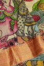 Kalamkari Silk Cream Saree With Diamonds Border