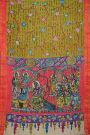 Kalamkari Silk Mehendi Green Saree With Florals And Peacocks Border