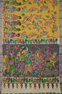 Kalamkari Silk Mustard Saree With Diamonds Border