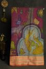 Kalamkari Silk Pink Saree With Geometric Border
