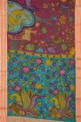 Kalamkari Silk Pink Saree With Geometric Border