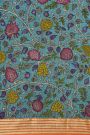 Kalamkari Silk Pink Saree With Geometric Border