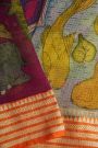 Kalamkari Silk Pink Saree With Geometric Border