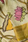 Kalamkari Cream Saree With Diamonds And Cross Lines Border