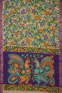 Kalamkari Cream Saree With Florals And Diamonds Border