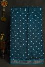 Kalamkari Teal Blue Saree With Cross Lines Temple Border