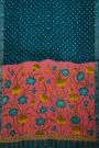 Kalamkari Teal Blue Saree With Cross Lines Temple Border