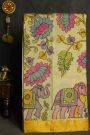 Kalamkari Cream Saree With Diamonds Temples Border