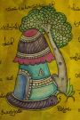 Kalamkari Yellow Saree With Florals And Cross Lines Border