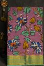Kalamkari Pink Saree With Diamonds And Temple Border