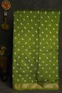 Kalamkari Green Saree With Cross Lines Temple Border