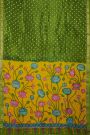Kalamkari Green Saree With Cross Lines Temple Border