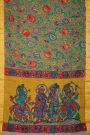 Kalamkari Grey Saree With Diamonds And Cross Lines Border