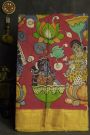 Kalamkari Silk Multi Colour Saree With Diamonds Border