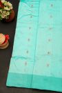 Chanderi Silk Turquoise Blue Saree With Florals And Buttis Body
