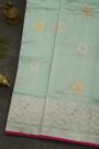 Chanderi Silk Sky Blue Saree With Florals Body