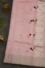 Chanderi Silk Baby Pink Saree With Circle Buttis Body