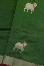 Chanderi Silk Bottle Green Saree With Pichwai Buttis Body