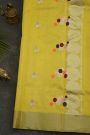 Chanderi Silk Yellow Saree With Circle Buttis Body