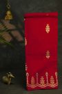 Chanderi Silk Red Saree With Florals And Leaves Jaal Border