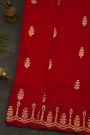 Chanderi Silk Red Saree With Florals And Leaves Jaal Border