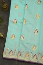 Chanderi Silk Sky Blue Saree With Florals And Leaves Jaal Border