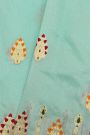 Chanderi Silk Sky Blue Saree With Florals And Leaves Jaal Border