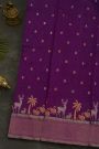 Chanderi Silk Purple Saree With Florals And Animal Motifs Border