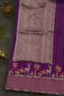 Chanderi Silk Purple Saree With Florals And Animal Motifs Border