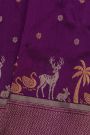 Chanderi Silk Purple Saree With Florals And Animal Motifs Border