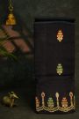 Chanderi Silk Black Saree With Florals And Leaves Jaal Border