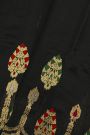 Chanderi Silk Black Saree With Florals And Leaves Jaal Border