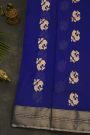 Chanderi Silk Royal Blue Saree With Florals And Cross Lines Border