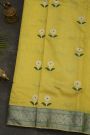 Chanderi Silk Yellow Saree With Florals And Leaves Jaal Border