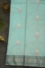 Chanderi Silk Sky Blue Saree With Florals And Leaves Jaal Border