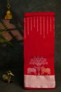 Chanderi Silk Red Saree With Florals And Pichwai Cows Body