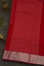 Chanderi Silk Red Saree With Florals And Pichwai Cows Body