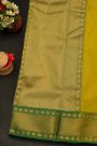 Chanderi Silk Mustard Yellow Saree With Cross Lines In Zari Border