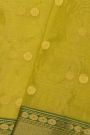 Chanderi Silk Mustard Yellow Saree With Cross Lines In Zari Border