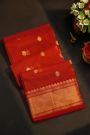 Chanderi Silk Red Saree With Diamonds And Florals In Zari Border