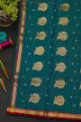 Chanderi Silk Teal Green Saree With Contrast Kaddi Border